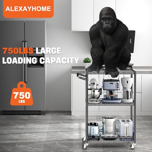 3-Tier-Rolling-Cart-with-Wheels-Heavy-Duty-Utility-Cart-Storage-Metal-Commercial-Grade-Kitchen-Cart-with-Handle-BarShelf-Liner-Trolley-Wire-Cart-for-Serving-Laundry-Grocery-Food-Tools-Black 3 Tier Rolling Cart with Wheels Heavy Duty Utility Cart Storage Metal Commercial Grade Kitchen Cart with Handle BarShelf Liner Trolley Wire Cart for Serving Laundry Grocery Food Tools Black