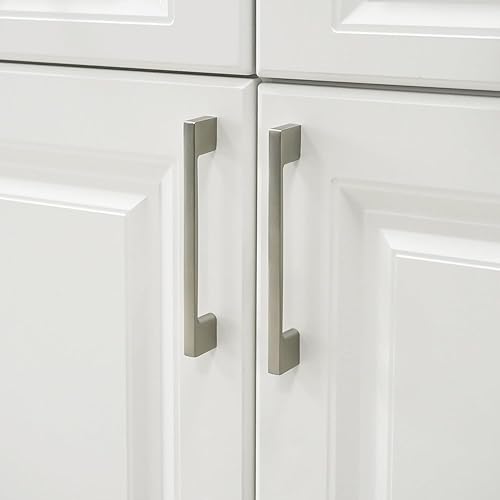 Miniatura 5 de Paquete de 10 tiradores de barra de gabinete de níquel cepillado de 5 pulgadas (5.039 in) con agujero central de pie ancho, manijas cuadradas de