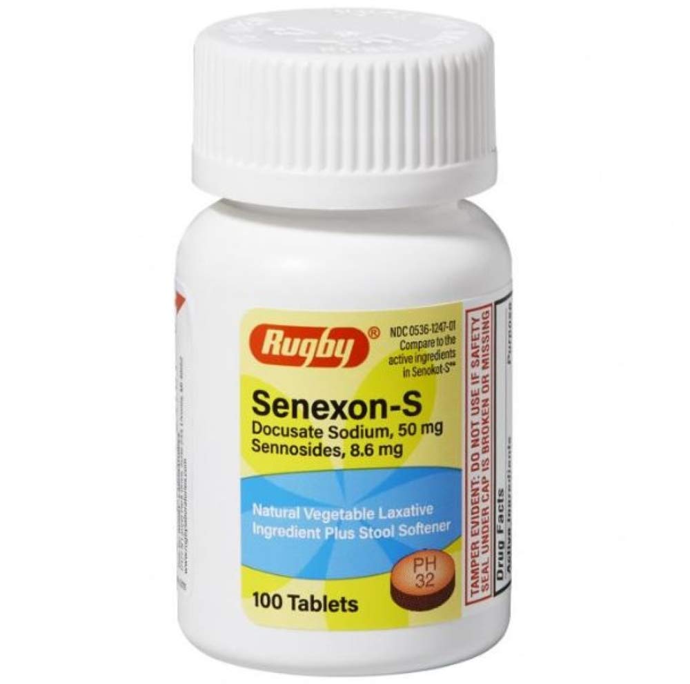 Rugby Senexon-S Natural Vegetable  Ingredient Plus Stool Softener Docusate Sodium 50mg / Sennosides 8.6mg - 100 s