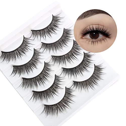 Glowingwin Fake Lashes Wispy Mink Eyelashes Natural Look Light Volume Eyelashes False Lashes Dramatic Fluffy Faux Mink Lashes Strip Lashes 5 works Pack - Image 4