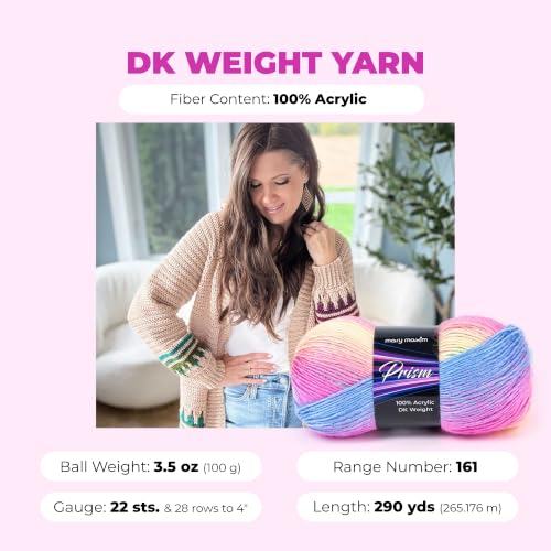Image of Mary Maxim Prism Yarn, Soft Acrylic Multicolor DK Yarn for Crocheting and Knitting, Light Worsted 3, Ideal for Blankets, Sweaters and Baby Items, 3.5 oz Skein, 290 Yards - Rainbow - 1 Skein | Ombre Yarn, 3 Weight, Machine Wash, For Knitting and Crochet, Create Baby Items, Blankets, Afghans, Clothing Variegated Yarn