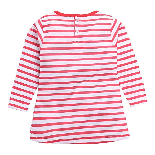 Image of Hopscotch Girl Cotton Full-Sleeve Stripe Print Casual Knee Length Dress In Fuchsia Colour