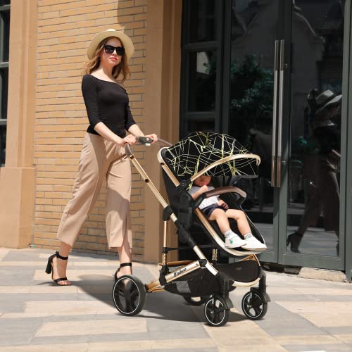 Blahoo Baby Stroller For Newborn, 2 In1 High Landscape Stroller, Foldable Aluminum Alloy Pushchair With Adjustable Backrest. Bassinet Stroller Gray #TOP6