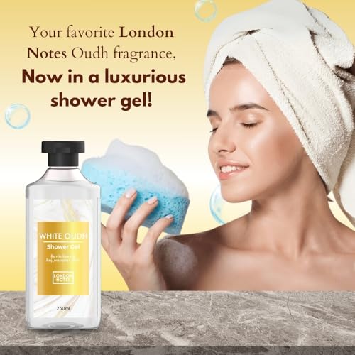 Image of London Notes Shower Gel- White Oudh For Gentle Cleansing, Deep Moisturization & Nourishment, provides pleasant aroma with Aloevera & Shea Butter, 250ml