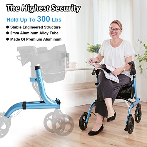 Foldable All Terrain Walker For Senior With Seat, Lightweight Aluminum Rollator Walker With Seat, Rolling Walker With Adjustable Handles, Rollator Walker With Seat For Senior/Adult By Souheilo #TOP1