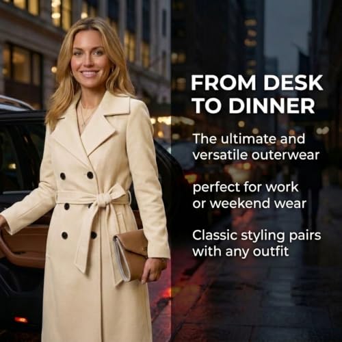 Image of Steve Madden Trench Coat for Women - Double-Breasted Long Winter Faux Wool