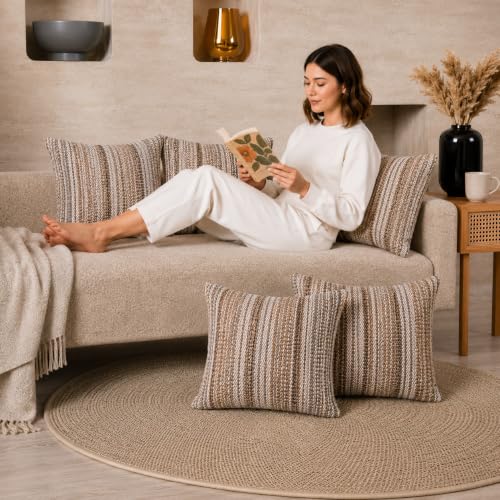Image of STITCHNEST 'Nomad Weave Collection' Cushion Covers 16 x 16 Inches Set of 2 - Elegant Jacquard Fabric, Washable & Durable for Modern Living