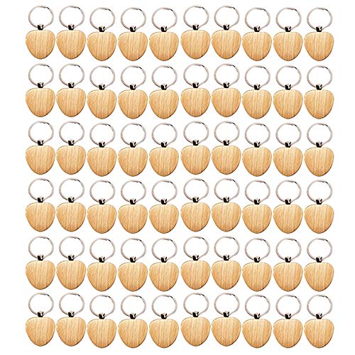Ksrnsne Lot de 60 porte-clés en forme de cœur vide en bois Promotion DIY porte-clés porte-clés pendentif Tag cadeaux promotionnels, Argent, circa 40x38mm Cover
