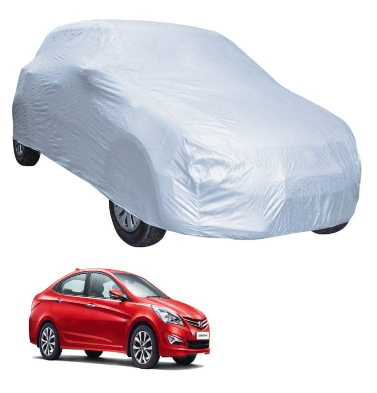 Image of Auto Hub Car Cover Compatible with Hyundai Verna (Model : 2010-2016) with Weather Proof, Triple Stitched, Verna Car Cover- Plain Silver