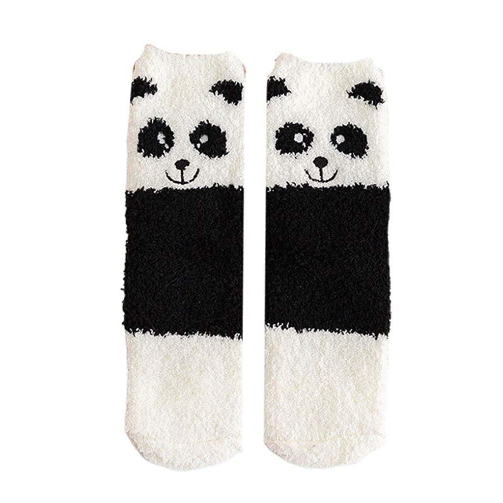 Ixkbiced Women Cartoon Animal Winter Fuzzy Slipper Socks Cute Panda Penguin Warm Hosiery