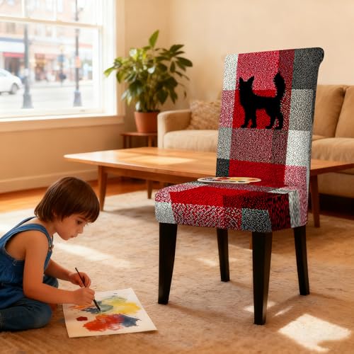 Image of Nuxovilar Red Black Plaid Cat Stretch 23.6x70in 4PCS Chair Covers