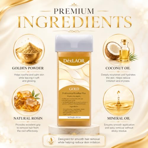 Image of Women Liposoluble Soft Wax Refill Roll-on Cartridge for Full Body Waxing Hair Removal (Gold)