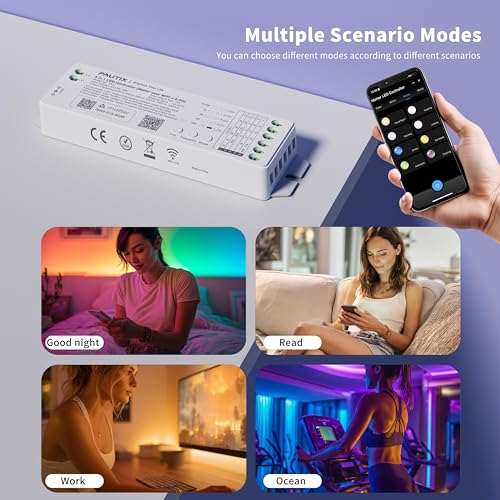 PAUTIX WiFi LED Controller for Single Color/CCT/RGB/RGBW/RGBCCT LED Strip Lights Compatible with Tuya APP/Smart Life/Alexa/Google Home/Siri,5IN1 DC12-48V Dimmable Controller Work with Matter