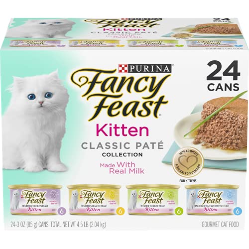 Purina Fancy Feast Tender Ocean Whitefish, Turkey, Chicken and Salmon Feasts Wet Kitten Food Variety...