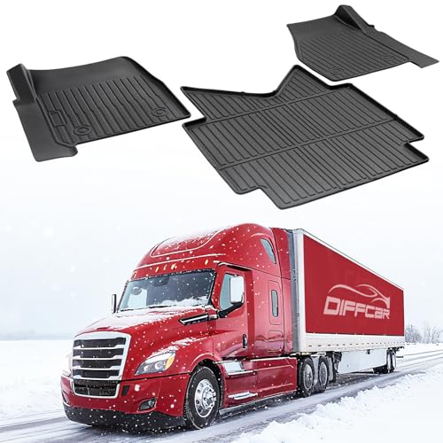 Truck Floor Mats for Freightliner Cascadia: 2018-2026 All Weather TPE Heavy Duty Semi Floor Liners for Cascadia 2025 2024 2023 2022 2021 2020 2019 2018 Car Accessories Rubber Carpet for Big Rig 3PCS