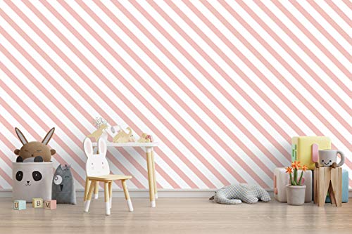 Image of DWELLSINDIA Coral Diagonal Striped Self Adhesive Wallpaper Waterproof, Scratch Resistant, Laminated 41x244 cm