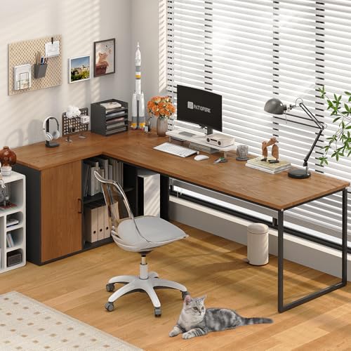 PatioPerk 58' Farmhouse Executive Desk, Wood Home Office Desk with Drawers, Computer Desk with...