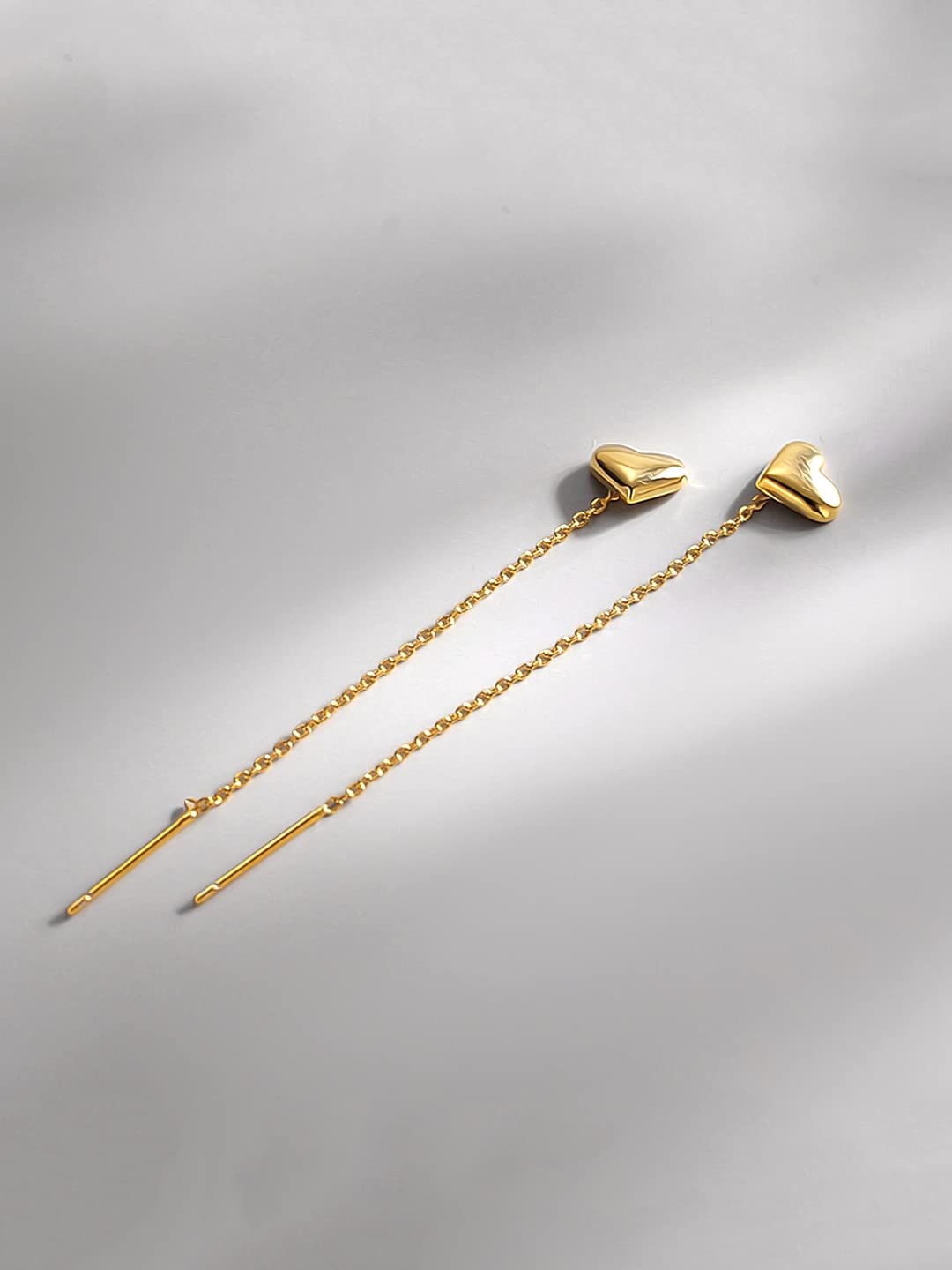 Plated Heart Shaped Long Chain Threader Earrings
