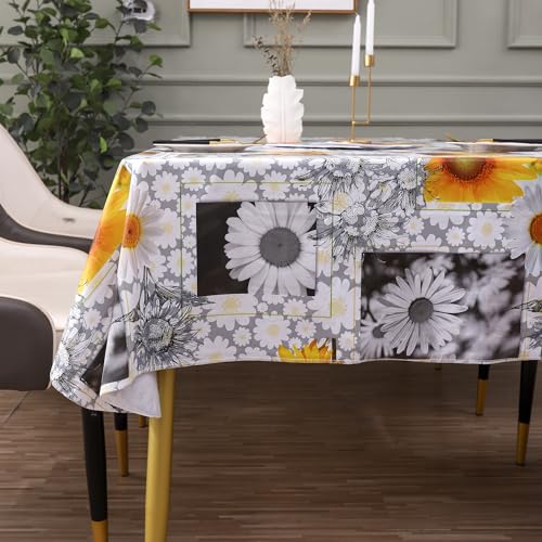 Image of Heavy Duty Vinyl Tablecloth with Flannel Backing Waterproof Oil-Proof Plastic Table Cloth Stain-Resistant Wipeable Rectangle or Square Table Cover for Indoor and Outdoor ( Sunflower, 52X70 Inch)