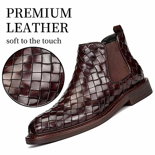 LAVAEGG Mens Chelsea Boots Leather Woven Slip on Dress Boots for Men Comfortable Ankle Casual Boots2