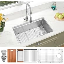 Undermount Kitchen Sink 28 inch,16 gauge Stainless Steel Workstation Sink,Deep and Large Single Bowl Kitchen Sinks Offset Drain 28" X 18"