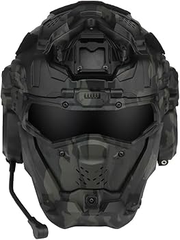 タクティカルヘルメット ブラック ヘッドセット付き Amazon.co.jp: オールインワン エアソフト フルフェイス マスク
