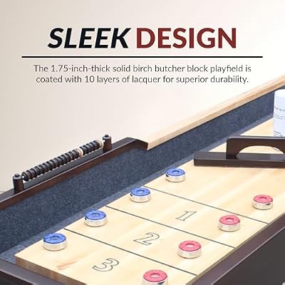 Hathaway Merlot 12 Foot Shuffleboard Table for Family Game Room - with Lacquer Coated Playfield, Built-in Scorer and Cabinet, Climate Adjusters, Leg Levelers, 8 Pucks, Brush, and Wax - Espresso Finish