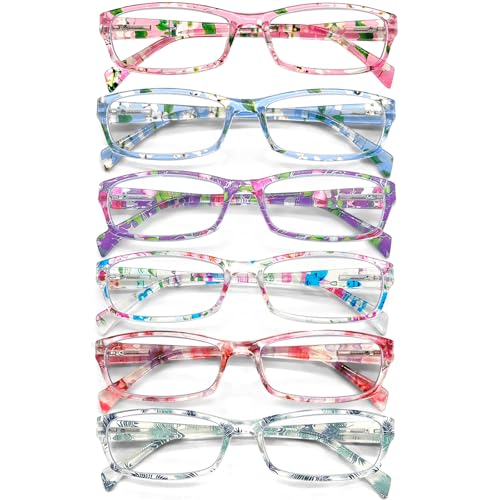 Image of Henotin 6-Pack Reading Glasses Blue Light Blocking Anti Eyestrain Computer Reading Glasses for Women and Men Readers (Mix Color-B, 1.25, Diopters)