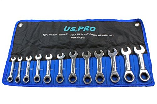 US PRO - Set di chiavi combinate a cricchetto tozze a 72 denti, 12 pezzi, 8-19 mm