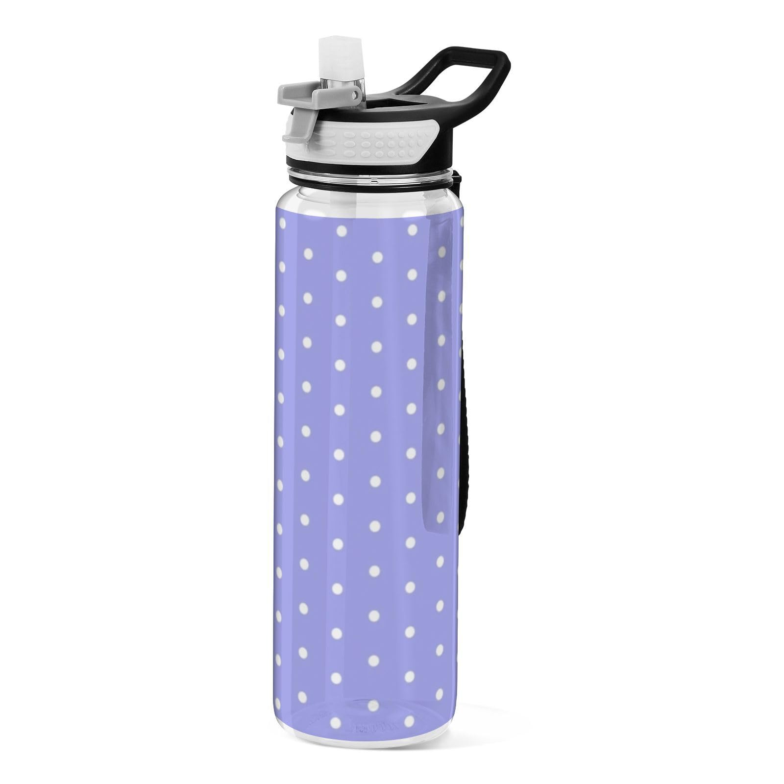 Bouteille de sport violette à pois avec paille pour le bureau