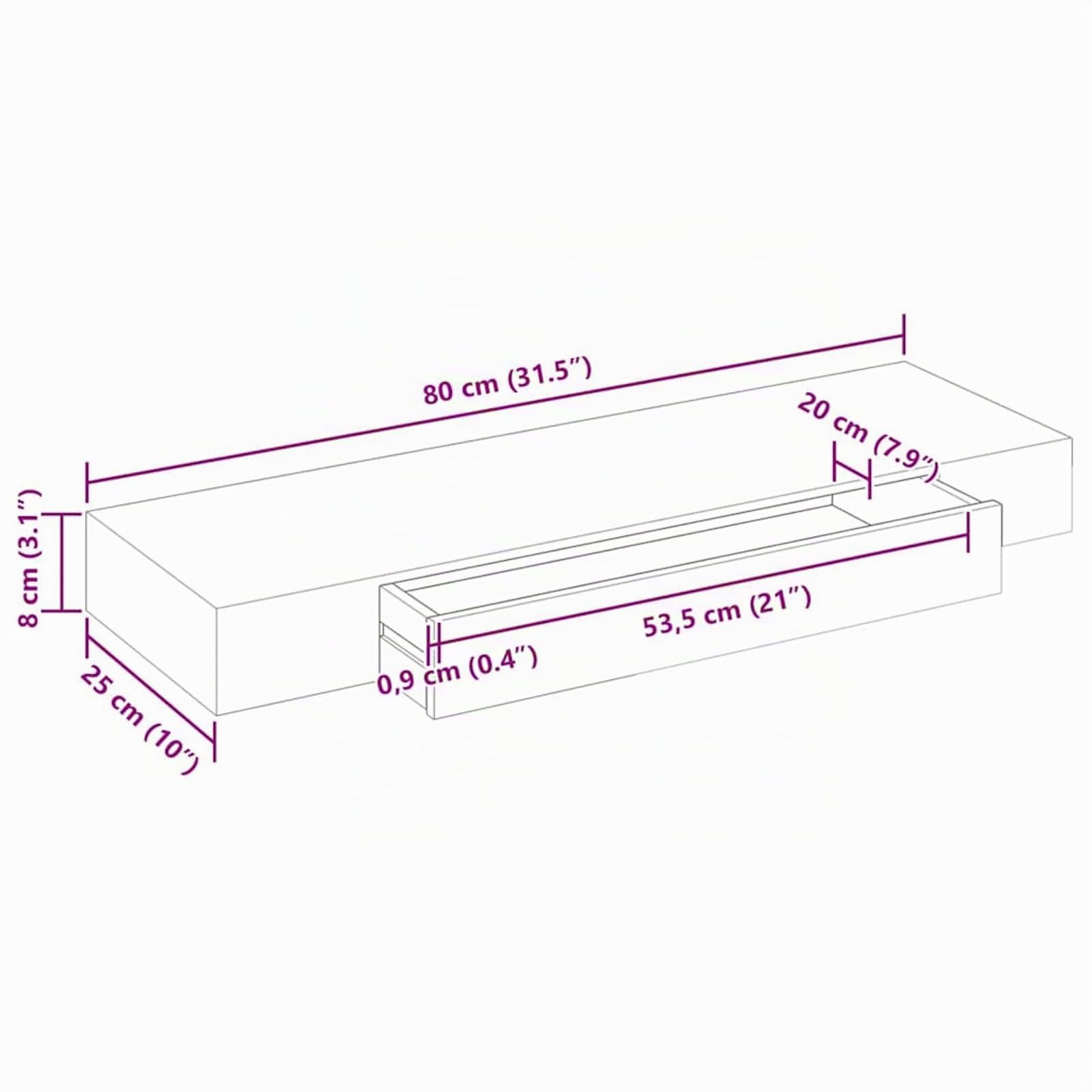 Tidyard Estante Flotante Estantería de Pared Librerías de Salón Decoración del Hogar con 1 Cajón MDF Blanco 80 x 25 x 8 cm