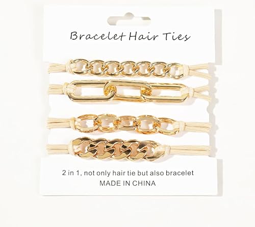 4 lazos dorados para el pelo para mujeres y niñas, soportes para coletas y pulseras, accesorios de metal para el cabello, soportes para cola de caballo para cabello grueso y cabello rizado