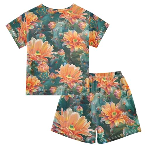 ALAZA Cactus Flower Floral Pajamas Short Sleeve 2 Piece Sleepwear Top and Bottom Pajama Set Unisex2