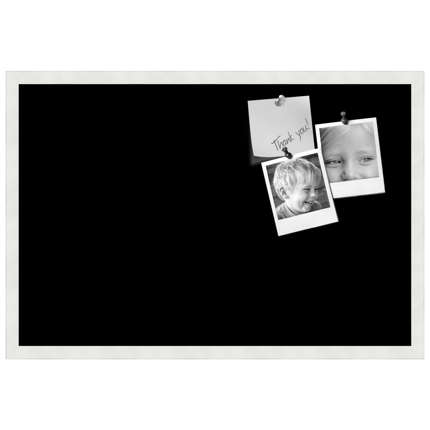 PinPix Tablica ogłoszeń z korka wykonana z płótna, klasyczny czarny wzór 76 x 50 cm (rozmiar kompletny) i oprawiona w satynową białą ramkę (PinPix-622)