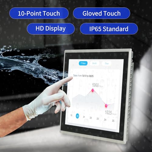 Image of 12.1 inch Industrial Embedded Touchscreen Monitor, Capacitive Multi-Touch Screen Industrial Front IP65 Monitor Built-in Speakers, HD-MI in, USB, VGA, 16:10 1024x768 Display