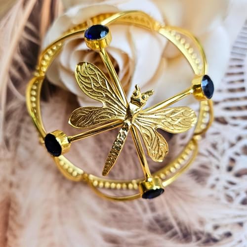 Image of Hair Bun Cage Accessory for Women | Handcrafted Brass Juda Cover with Stick | Anti-Tarnish Traditional Hair Accessory for Wedding & Festive (Dragonfly Blue Crystal Hair Bun (Golden))