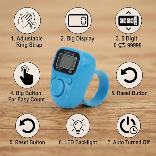Image of Digital Finger Tally Counter with LCD Display, Portable Hand Click Counter for Prayer, Chanting, Gym, Counting, Stitching, Meditation, Automatic Tasbeeh Counter with Reset Button (512 Led-Pink)