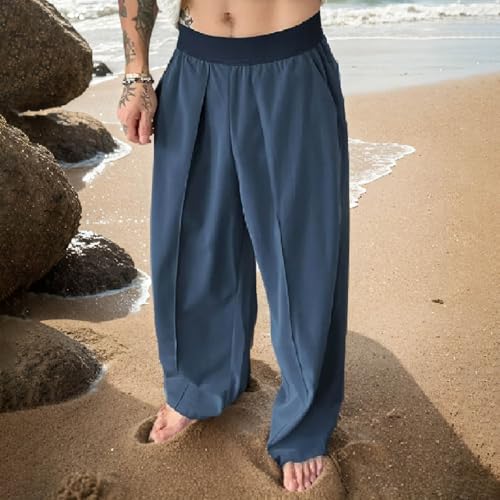 Mens Elegant Pants for Man Color Block Loose Fit Straight Leg Basic Long Leg Summer Fall 20252