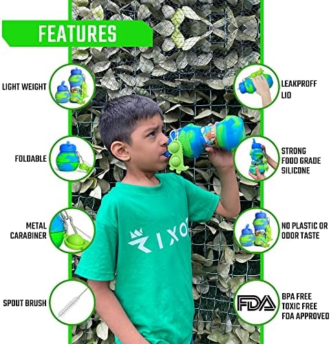 RIXOZ Dinosaur Water Bottle - 500ml Silicone Collapsible Dinosaur Water Bottle With Dinosaur Fidget Toy For Kids