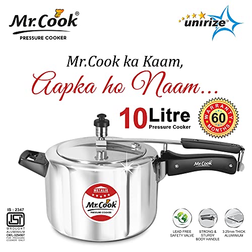 Image of MR COOK By United Metalik Regular Aluminium Non-Induction Pressure Cooker with Inner Lid (Silver) (10 Litre)