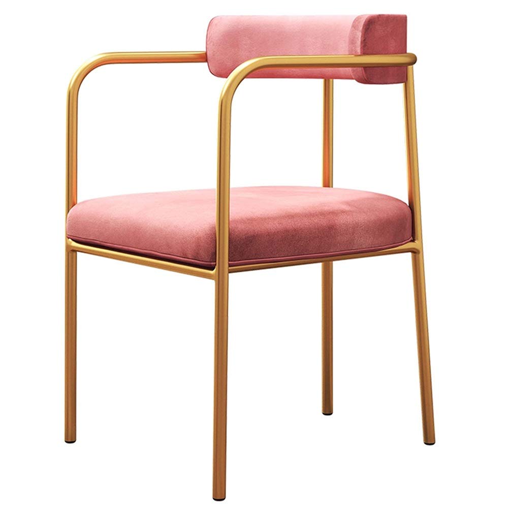 Esszimmerstühle Samtsessel Weiche Rückenlehne Schreibtischstuhl Gold Metallrahmen Küchenstuhl 51x45x76cm Eckstühle (Color : Pink)