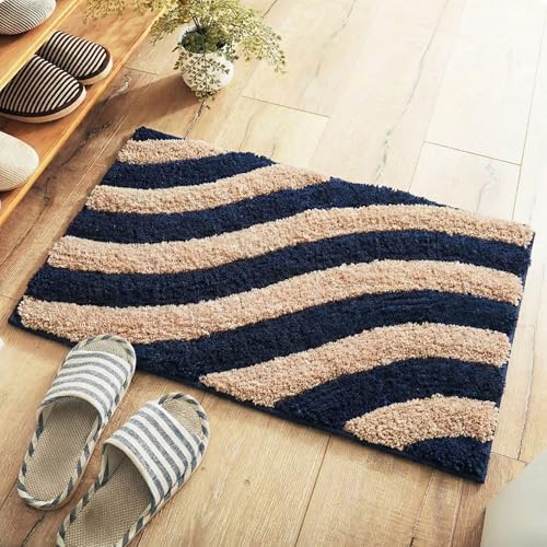 Image of Super Soft Microfiber 2800 GSM Bathroom Mat - Anti Skid, Quick Dry, Water Absorbent, Machine Washable - Floor Mat for Bedroom, Living Room, Doormat for Home (38 x 58 cm), Navy Blue