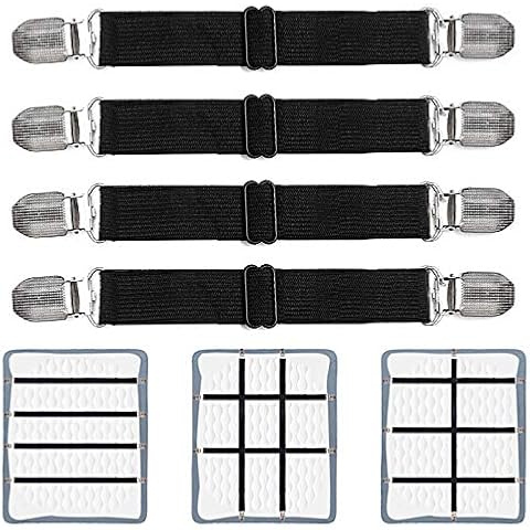 Adjustable Bed Sheet Clips, Sheet Fasteners Holder Straps and Suspenders, Gripper, Extend From 21" to 80" Long Style Elastic Fasteners Bands Heavy Duty Suit for Mattress, Bedsheets, Couch, and More Cover
