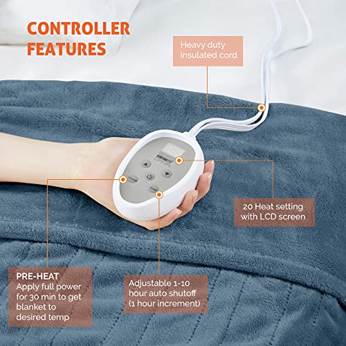 Degrees Of Comfort Electric Blanket Twin, Single Controller W/Auto Shut Off, Heated Blanket Twin For Bed, Machine Washable, Blue, 62X84 #TOP3
