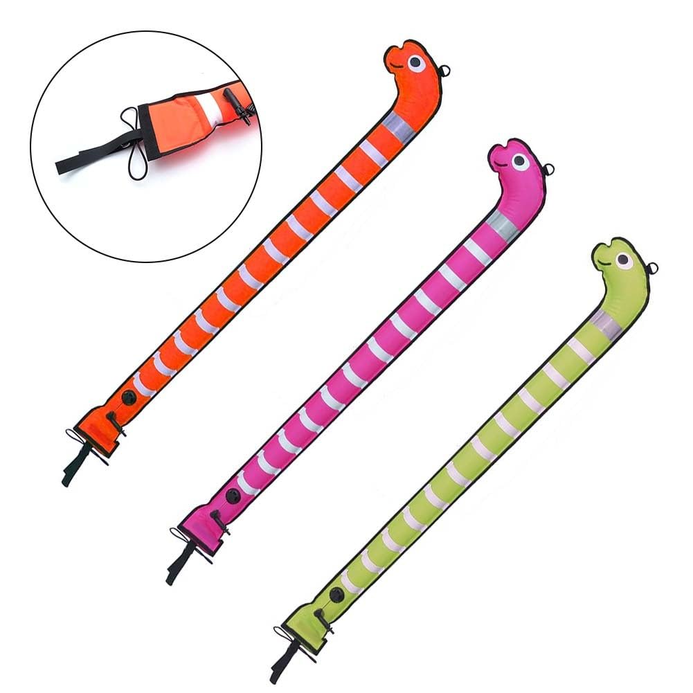 Scuba Diving SMB 180x15cm Nylon Marker Boa con Strisce Riflettenti, Anguilla di Mare Forma Immersione Segnale di Sicurezza per la nautica