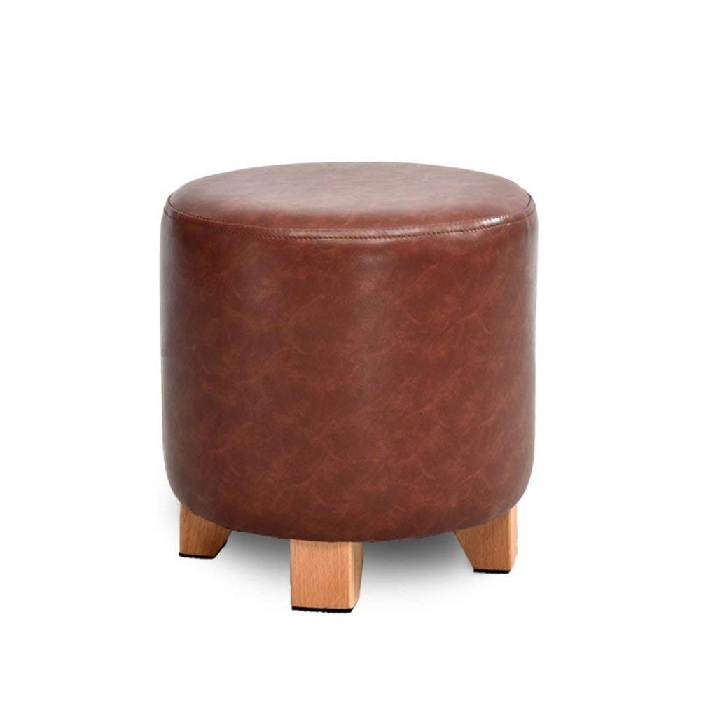 Tabouret rembourré en cuir marron L avec pieds en bois