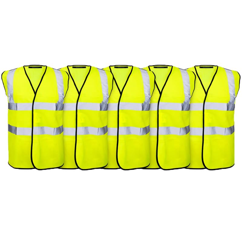 Hi Vis Vest Waistcoat Multipack 2, 5, 10 & 20 Packs High Visibility Safety Workwear Reflective Hi Viz Jacket Men Women 5 Pack Yellow 2XL