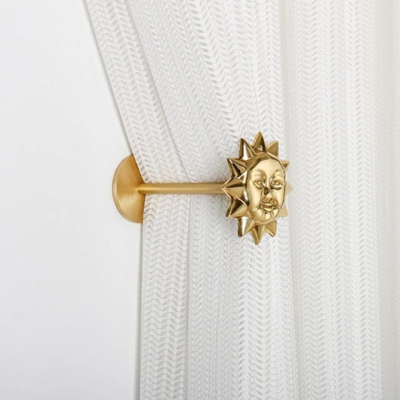 French Curtain Hook Brass Moon Curtain Hook Light Luxury Sun Curtain Block European Golden Art Wall Hook Wall Hook - (Color: Single Right)