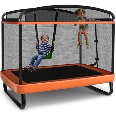 KOTEK 6 Ft Toddler Trampoline with Net & Swing, Mini Recreational Trampoline, Small Rectangle Trampoline for Home, ASTM Approved, Max Load 220 lbs, Indoor Trampoline for Kids Birthday Cover