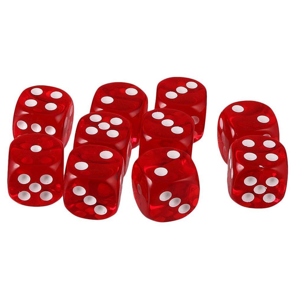 KRAFTMASTERS®Pack of 10 Red Six Sided D6 Dice for Playing Board Game Favours 16MM Small 6 Sided Acrylic Dice for Board Game or Teaching Math Muliti Colors 1
